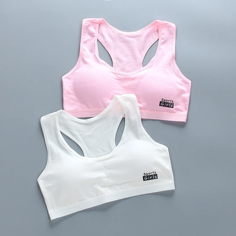 Girls Training Bras Solid Cotton Soft Comfortable Breathable Underwear Young Puberty Training Bra for 8-12Y Girls