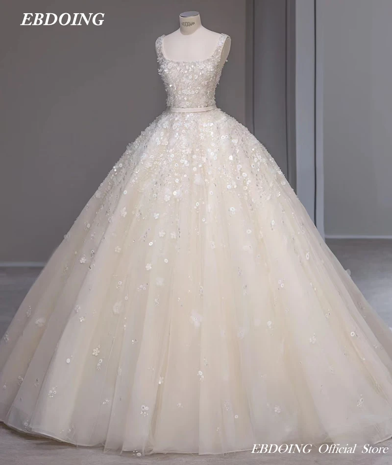 Newest Wedding Dress Ball Gown For Bride Lace Square Neckline With Long-Open Back Custom Made Plus Sizes Vestidos De Novias glitter arabic wedding dresses 2021 lace up robe de mariee sequines appliqued ball gown bride dress custom made abito da sposa