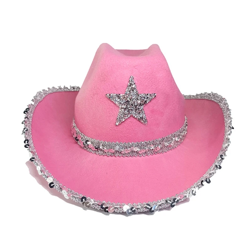 Pentagram Cowboy Hat Star Sequin Birthday Party Hats Cowgirl Hats Women Performance Hat For Adults Party Cosplay
