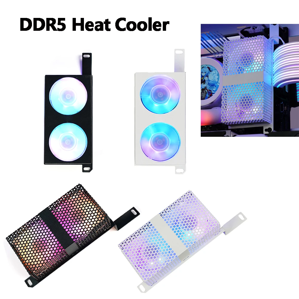 랙 포함 램 냉각 방열판, ARGB AURA 동기화 4 핀 PWM 듀얼 냉각 팬, DDR4 DDR5 쿨러 라디에이터 컴퓨터 액세서리, 5V 3 핀