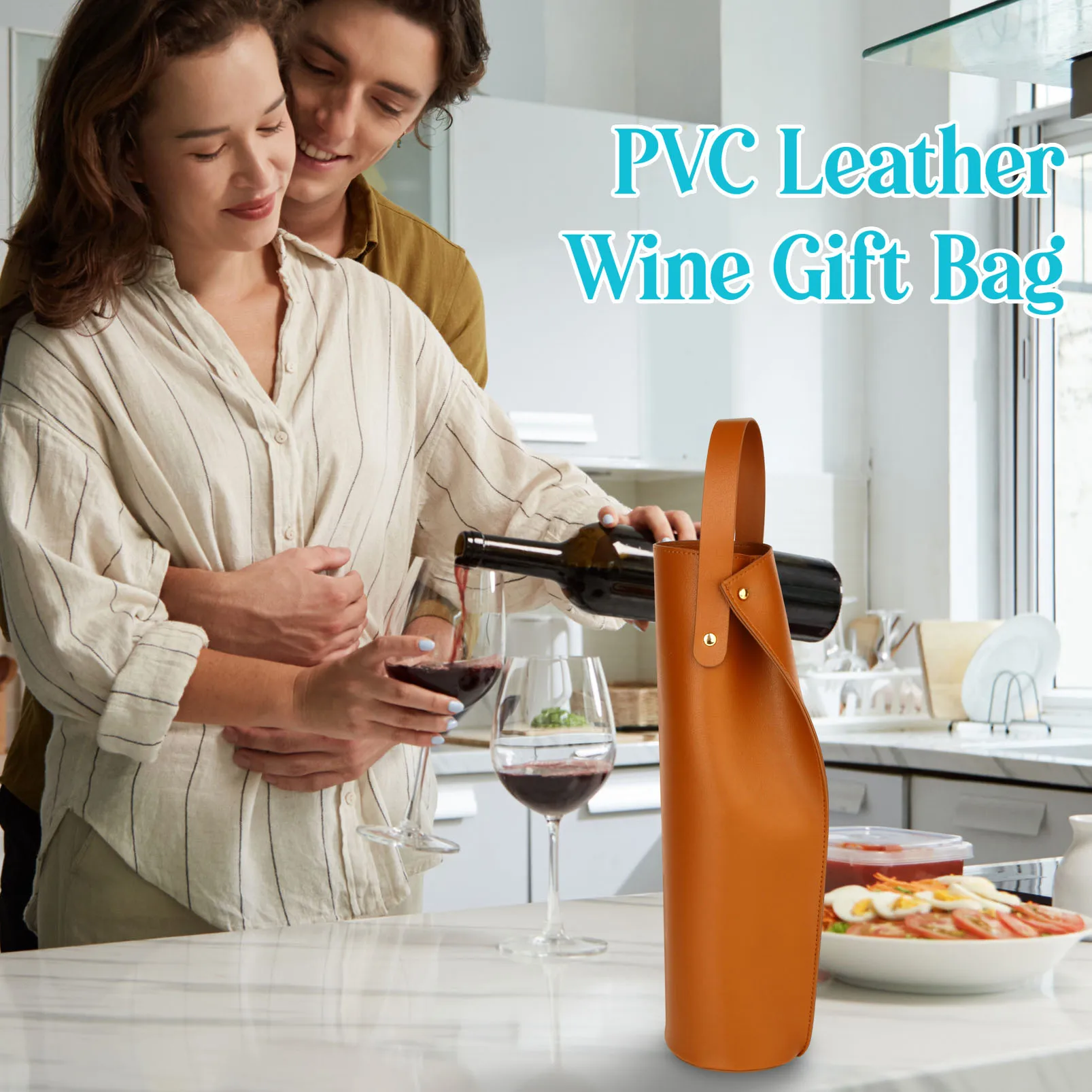 Reusable PVC Leather Wine Tote Bag, Double-Layered Wine Carrier with Handle, Luxury Gif... - SKU LWTB2216 - UGI Packaging