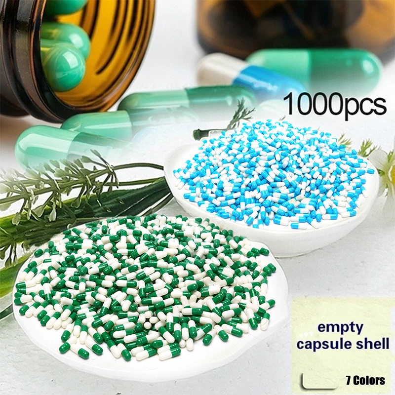 1000pcs/set 2# Empty Hard Vacant Gelatin Capsule Size1# Gel For Medicine Pills Refill Storage