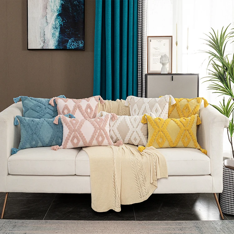 Abdeckung gelb Boho rosa Stil Kissen blau beige Quasten Kissen bezug hand gefertigt für Heim textilien Schlafs ofa 45x45cm/30x50cm – Detail 1