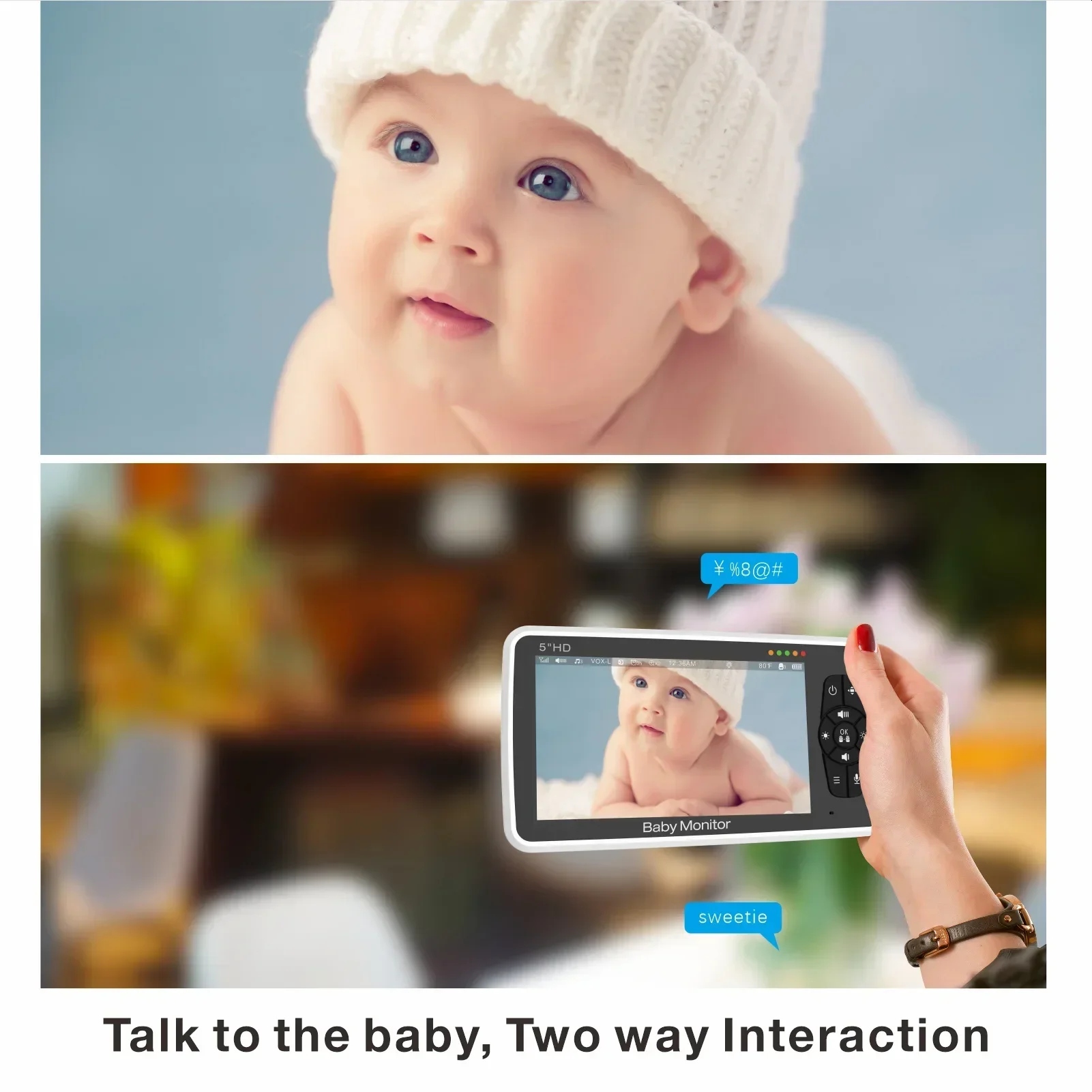 SM50 Baby Monitor 5 inch HD Rotating Baby Monitor Wireless Shaking Head Camera Night Vision Intercom Lullaby Safety