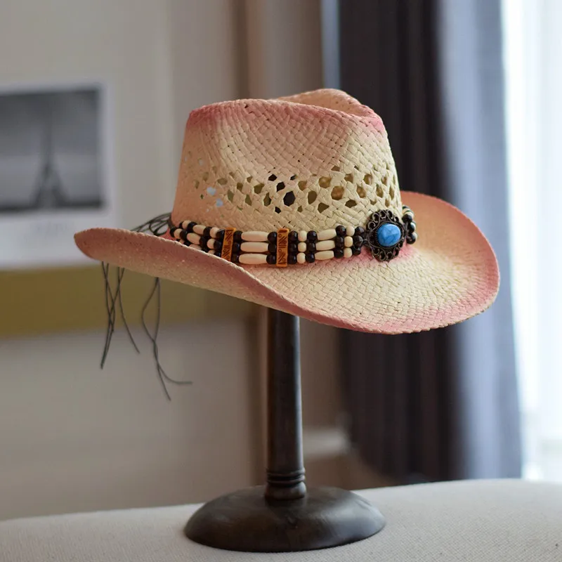  - Cowboy Hat Fashion Printing Old Straw Hat Men's Summer Outdoor Travel Beach Hat Unisex Solid Western Cowboy Hat
