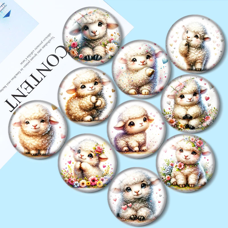 

Watercolour sheep 10pcs 12mm/18mm/20mm/25mm Round Photo glass cabochon demo flat back Making findings