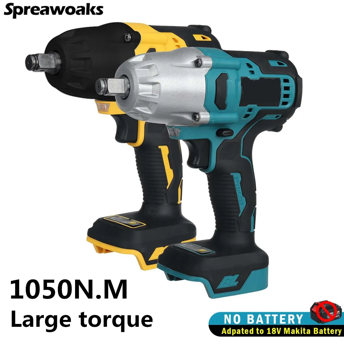 1050N.m Brushless Impact Wrench Gun High Torque Cordless Electric