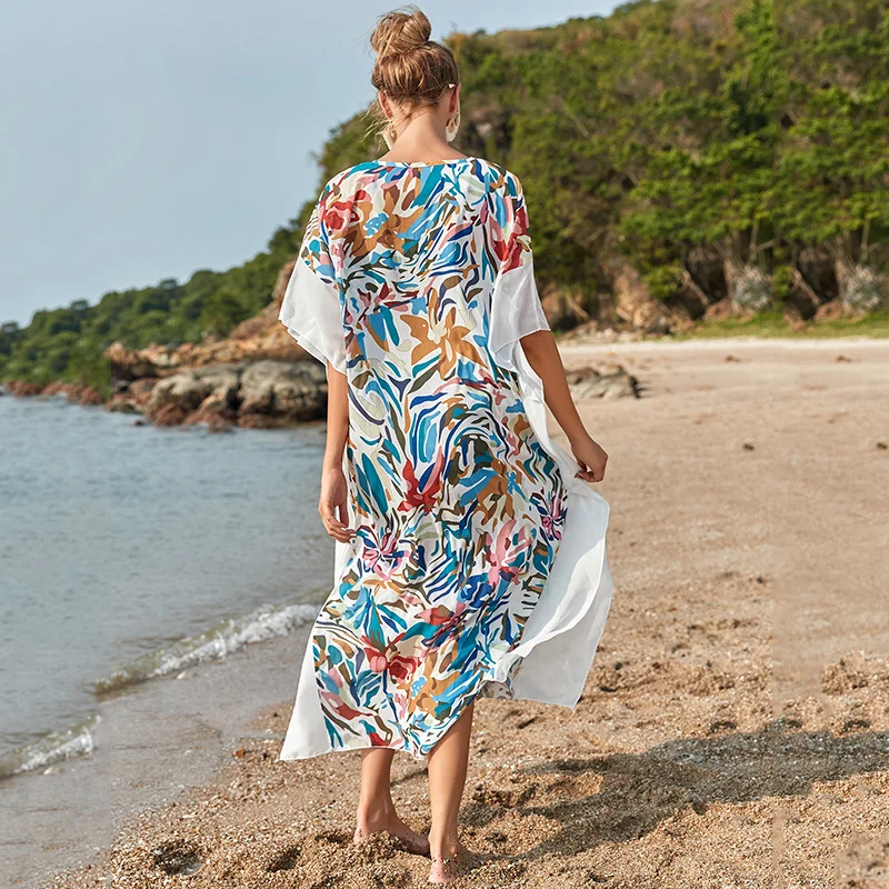 Beach Printing Bikini Cover Up  Clothing Kimono Sexy Transparent Tunics Beach Outfits For Women Summer Vintage Swimsuits