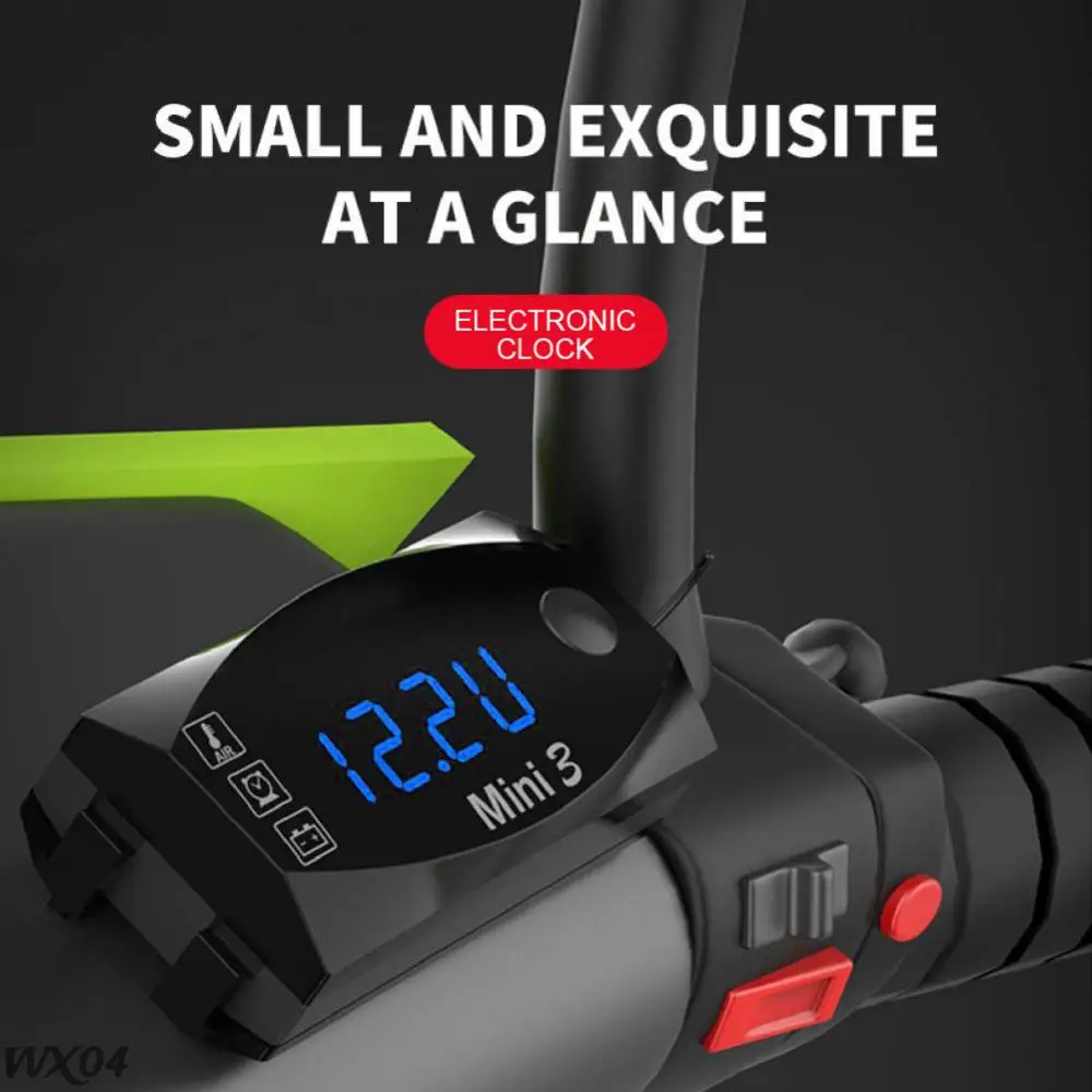 12V Moto Temperature Clock Dust-proof 3 in 1 Motobike Thermometer Voltmeter Digital Display Universal LED Voltmeter