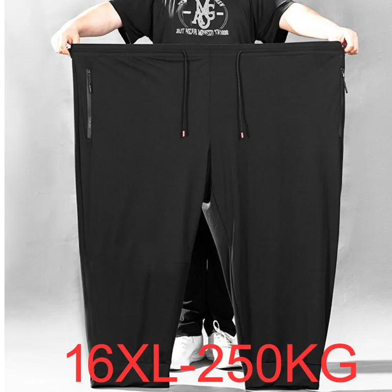 

Men's big pants 250KG plus size 15XL 16XL loose stretch Plus size 66 60 62 Summer casual Ice silk pants Black Home leisure