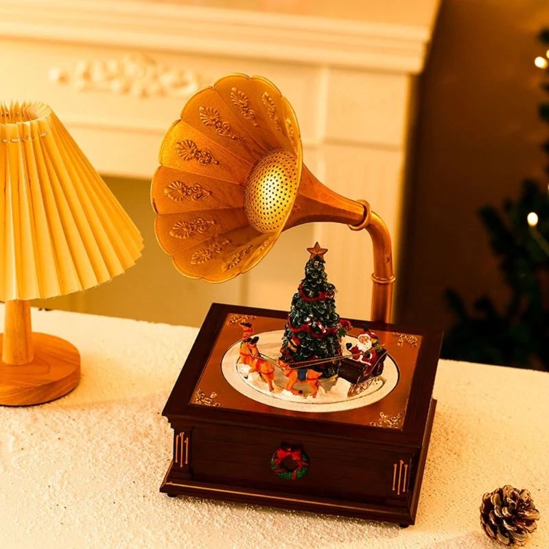

Unique Christmas Eight-tone Record Player with Spinning LED Lights Decorative Item and Present Party Decoration