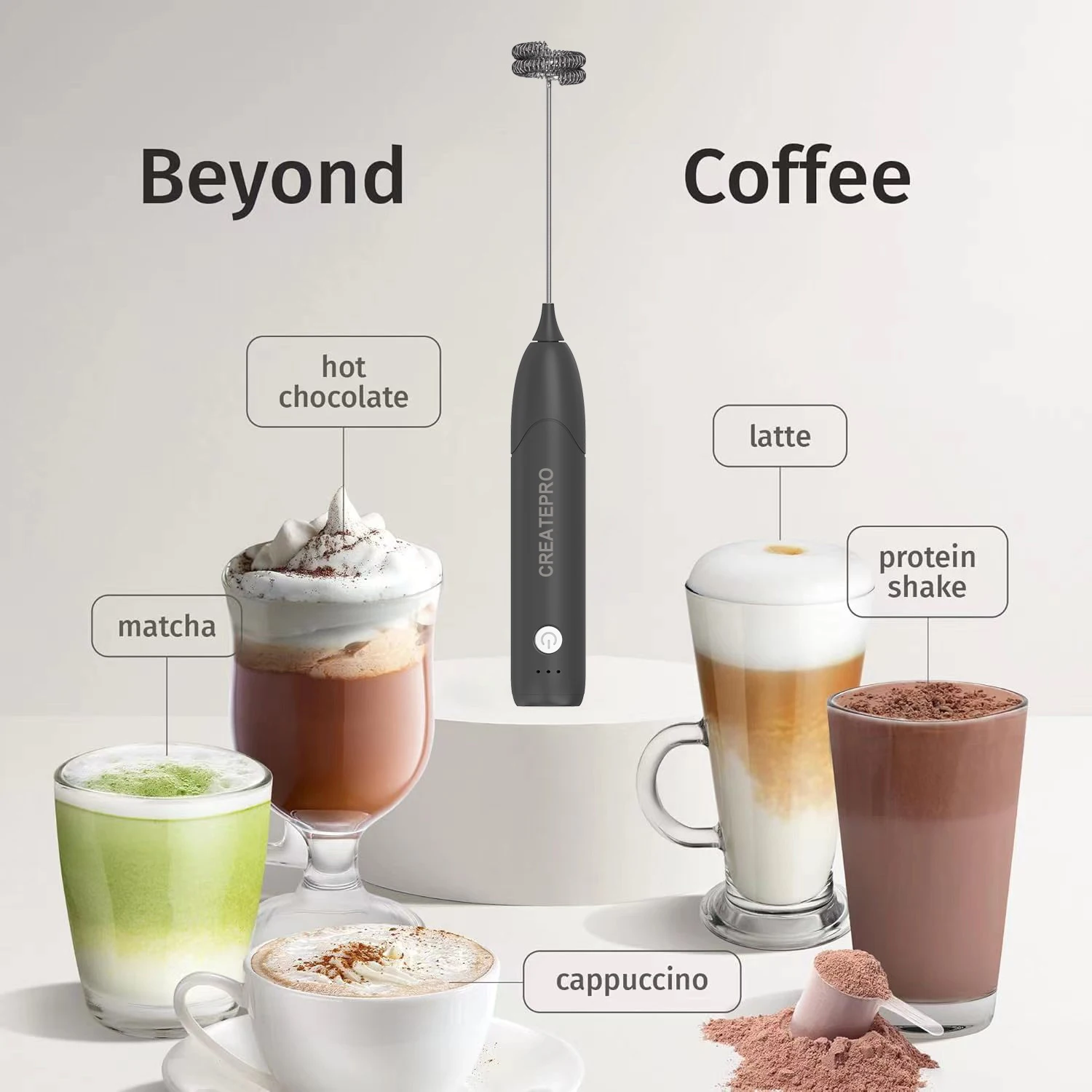 3-Speed Electric Milk Frother for Coffee with Whisk Stand-up Design Stainless Steel Frother Mixer Rechargeable for Cream 4