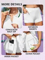 Anfilia Women Tennis Dress Polo Half Zipper Pleated with Built in Bra Separate Shorts One-Piece Slim Fit with Pockets Golf Dress - Image 5