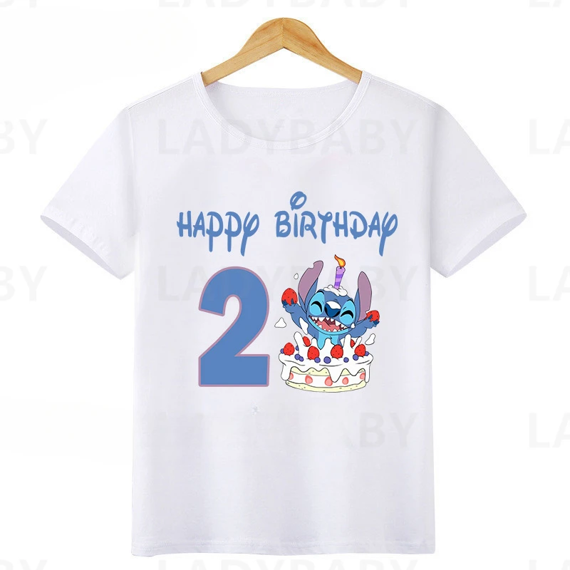 thumbnail image 1 of Camiseta de cumpleaños feliz de Lilo & Stitch de Disney para niños, ropa para niñas de 1, 2, 3, 4, 5, 6, 7, 8 y 9 años, camiseta divertida para niños, ropa para niños, 1 of 5