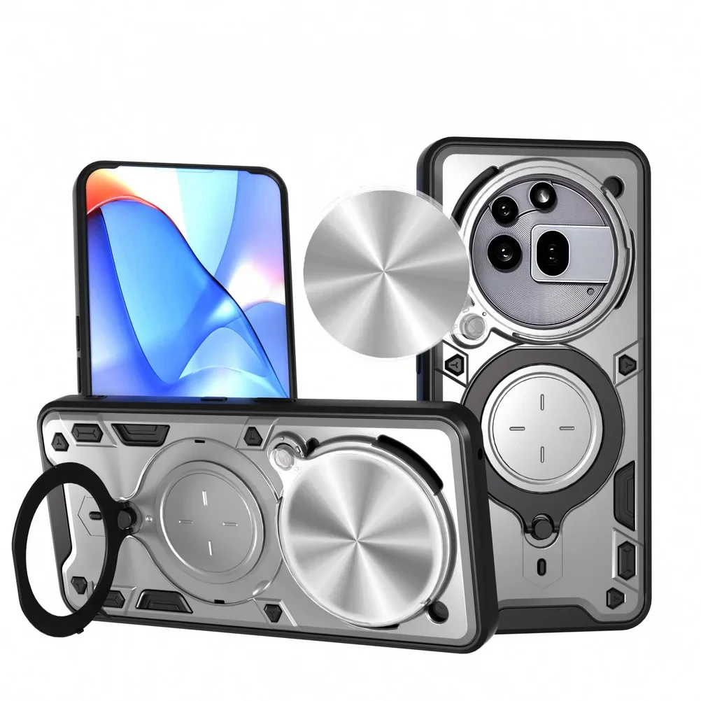 Sliding Lens Back Case with Magnetic Stand Holder - Durable Protective Hard Cover