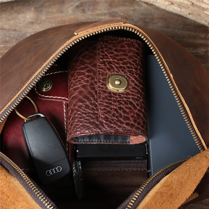PNDME vintage natural crazy horse cowhide men's chest bag outdoor sports genuine leather crossbody bag fashion shoulder bag