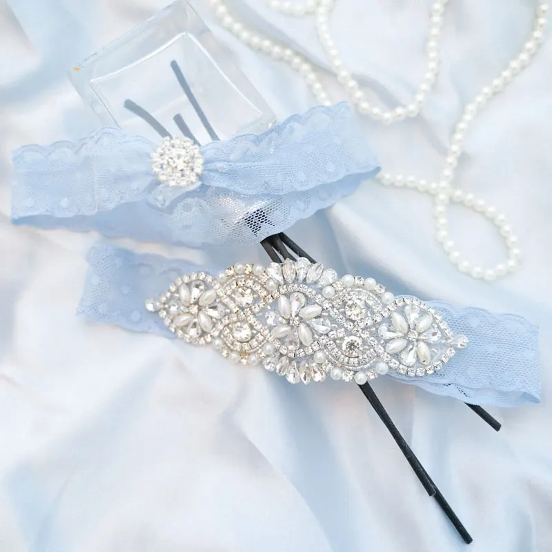 Bridal Garter Belt Sexy Bridal Wedding Garter Belt With Diamonds Light Blue Crystal Garters Bride Thigh Ring Leg Loops Wedding Accessories
