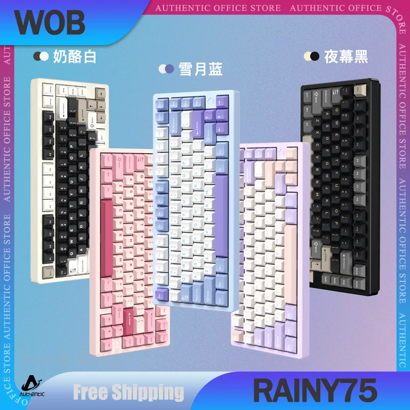 

Wob Rainy75 Gamer Mechanical Keyboard 3Mode USB/2.4G/Bluetooth Wireless Keyboard 81Keys Aluminum Gasket Hot-Swap Gaming Keyboard