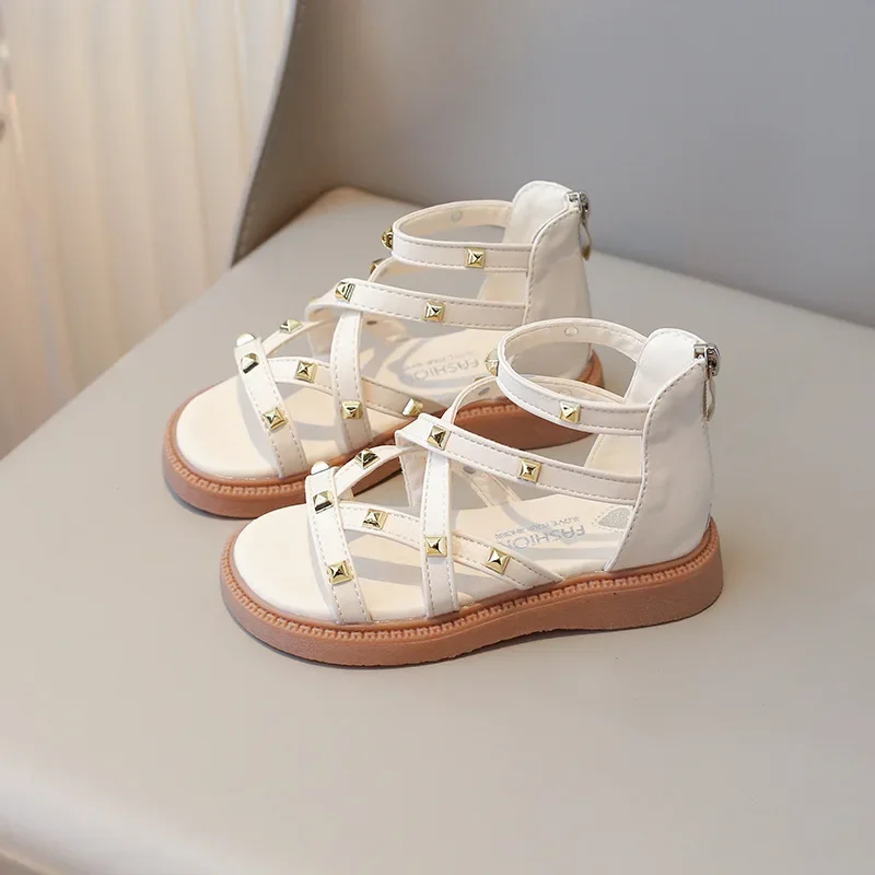 

Children Rivets Roman Sandals Summer Open-toe Girls Causal Cross Cut-outs Gladiator Sandals Fashion Kids Flat High-top Sandals