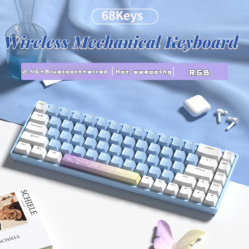 

Механическая клавиатура ECHOME, Беспроводная Bluetooth клавиатура с тремя режимами, популярная подсветка RGB, портативная Офисная Клавиатура для ноутбука