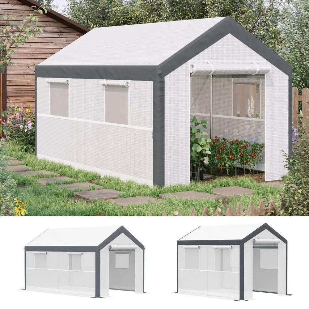 

Outdoor Large Walk-in Tunnel Garden Greenhouse Warm House w/ Roll Up Door and Windows,PE Cover, Heavy Duty Steel Frame