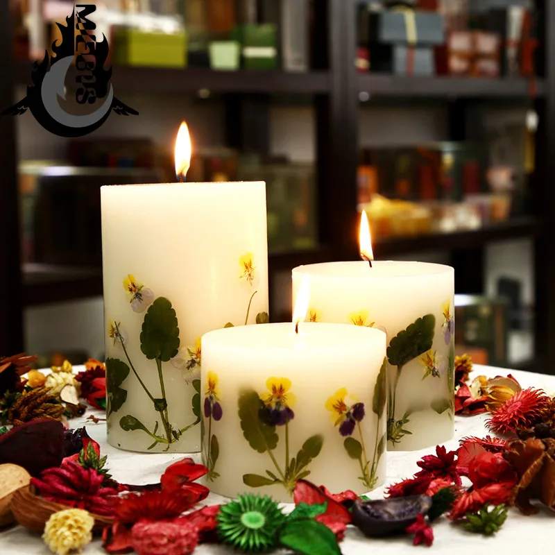Gift Wedding Large Candles Set Dried Flower Pillar Scented Candle