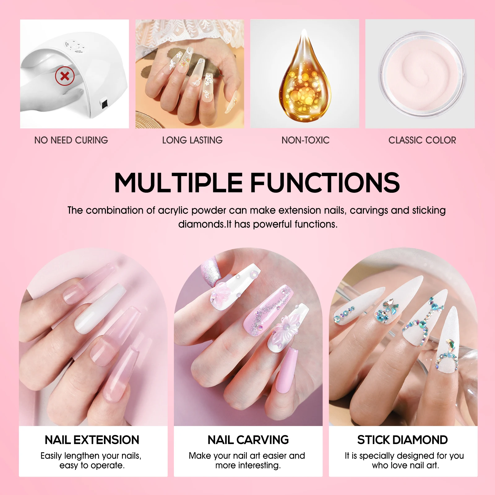 Coscelia Acrylic Nail Kit with 6W Nail Lamp 3PCS 8G Acrylic Powder and 120ML Acrylic Liquid Full Manicure Kit 5