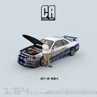 TIME MICRO/COOL ART 1:64 GTR-R34 Paul Blue Silver Flower Car Open Cover Model Car for Collection & Display & Gift 1