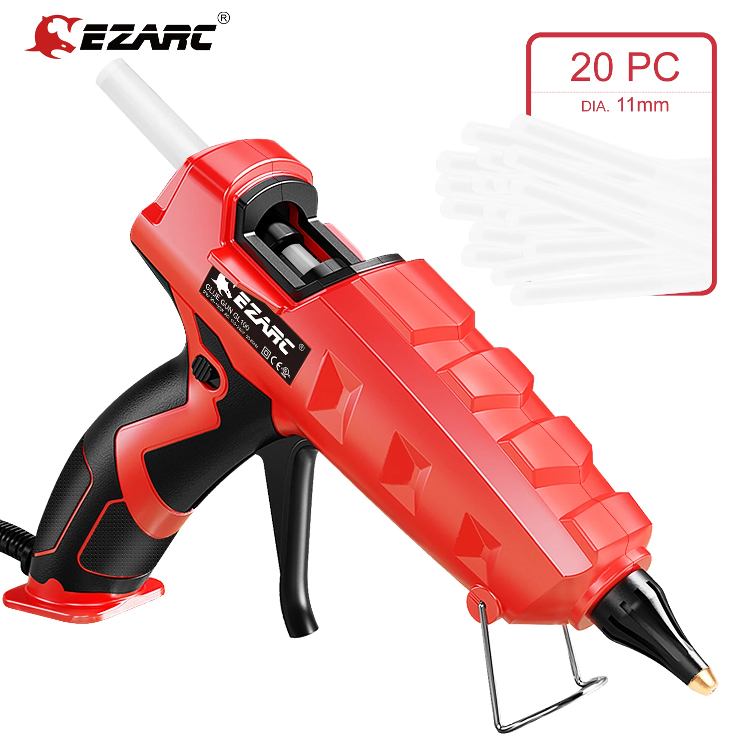 EZARC Hot Melt Glue Gun 100W Heavy Duty Full Size Glue Gun kit with 20pcs Glue Sticks (150 x 11mm),for Home,Office Quick Repairs diy hand painted beads pigment curing jewelry making gel resin paint color glue drill quick drying easy use