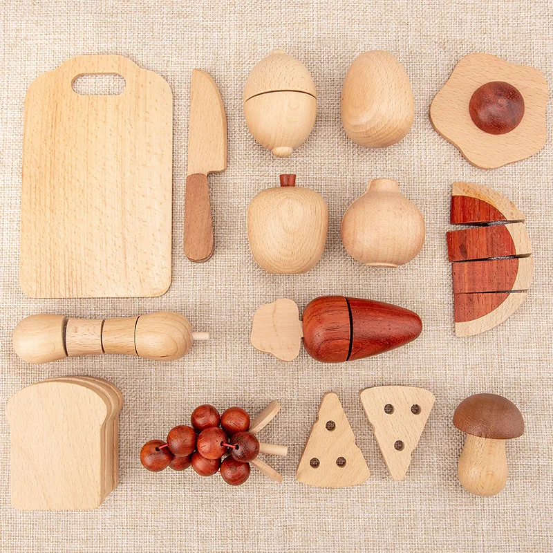 Natural Wood Fruits And Vegetables Cook Play House Simulation Color Toy Preschool Toy Kitchenware Cognitive Wooden Toy Kids Gift