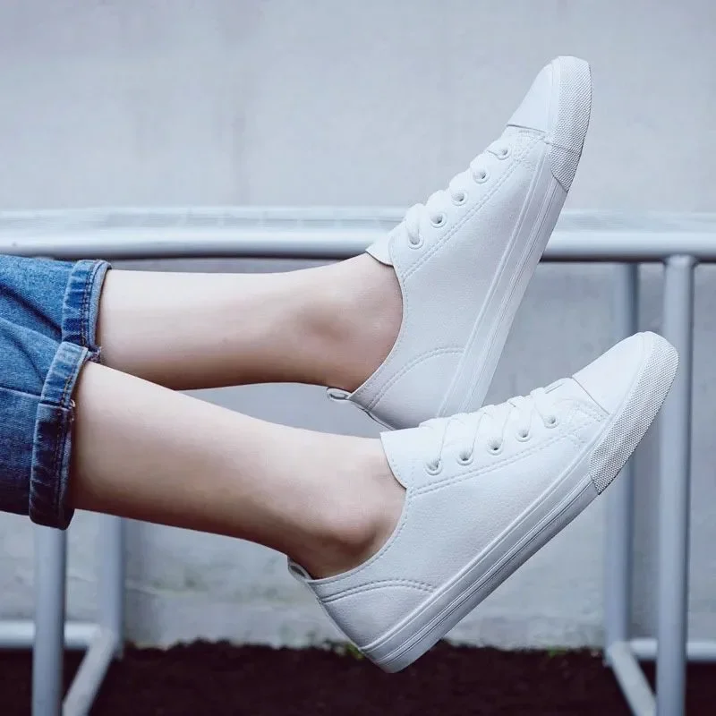 Pu Lace-up New Vulcanized Sneakers Solid Women's Shoes 2024 Hot Sale Round Toe Spring/autumn Dad Shoes Low-heeled Sports 5