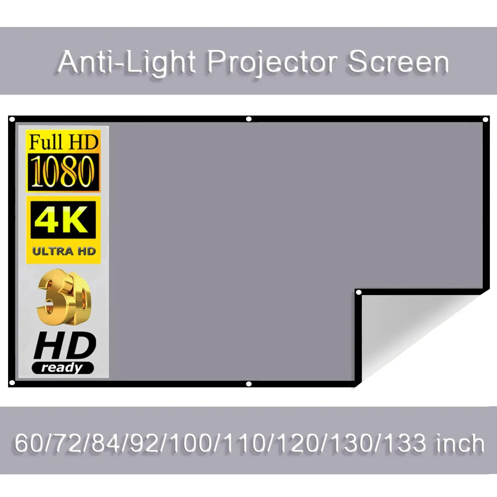 Portable Projection Screen Anti-Light Projector Curtain Metal Reflective Cloth Fabric with Black Border& Eyelets
