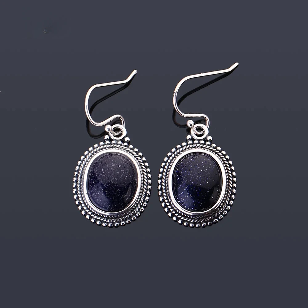 

Sterling Silver 925 Pendant Earrings Natural 10X12mm Blue Sandstone Drop Earrings for Women Gift Fashion Party Fine Jewelry