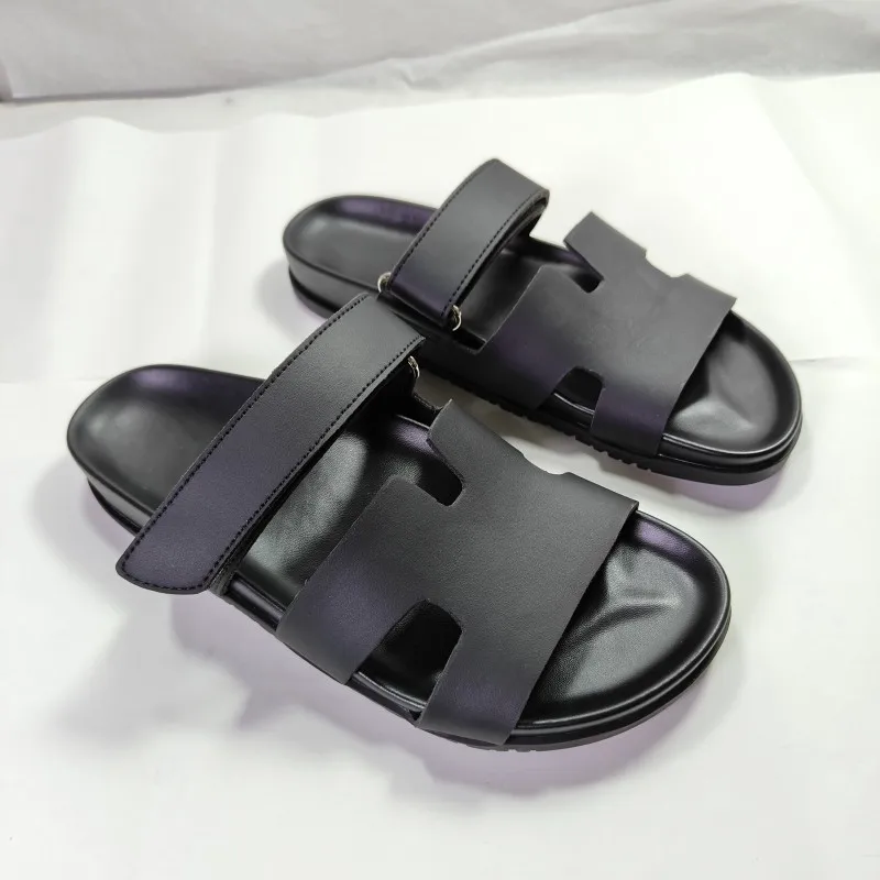 Summer new high quality women's sandals slippers Flat flip-flops Fashion women's crocodile leather beach sandals Summer shoebox