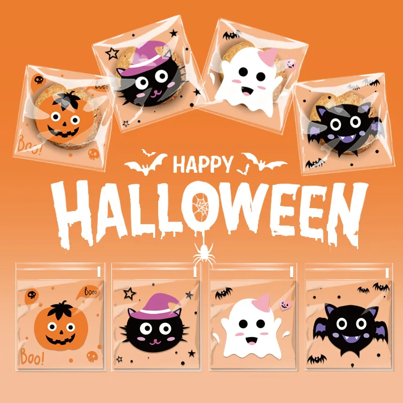 100 Pezzi Sacchetti di Cellophane Caramelle Halloween, Sacchetti Halloween Sacchetti Trasparenti con 120 Twist Tie, Decorazione di Festa Halloween ( halloween-2) (rosso