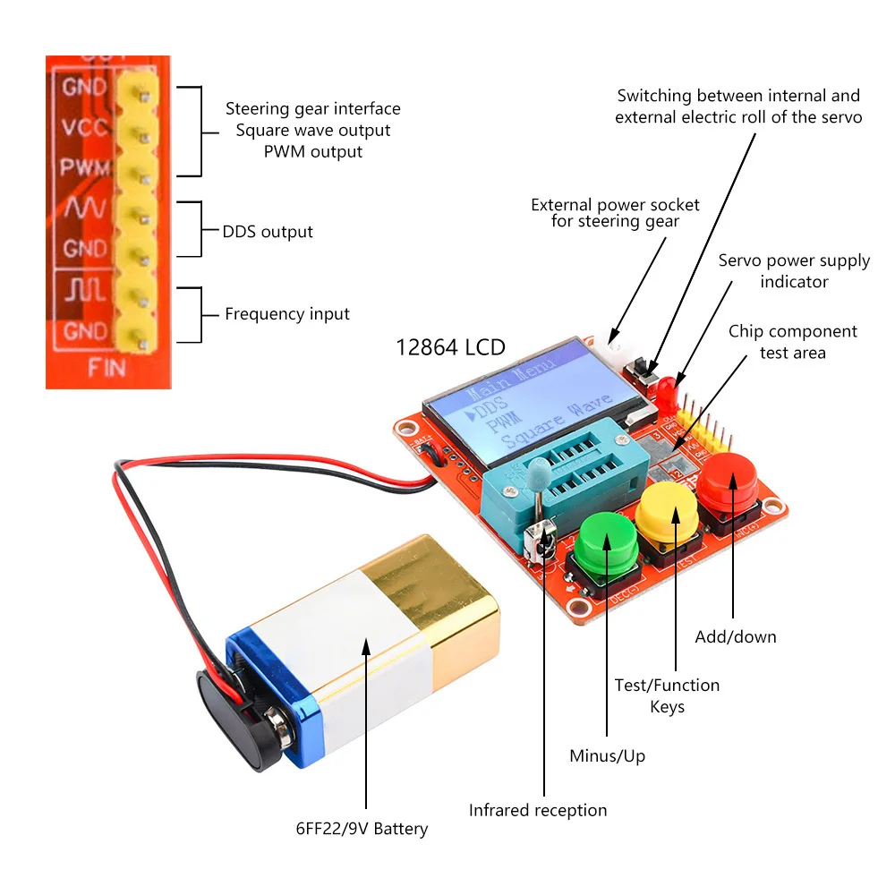 LCR-T4-MINI-Z Digital Transistor Tester Diode Triode Capacitance ESR Meter Automatic MOS/PNP/NPN/FET/SCR LCR 12864 LCD Screen 5