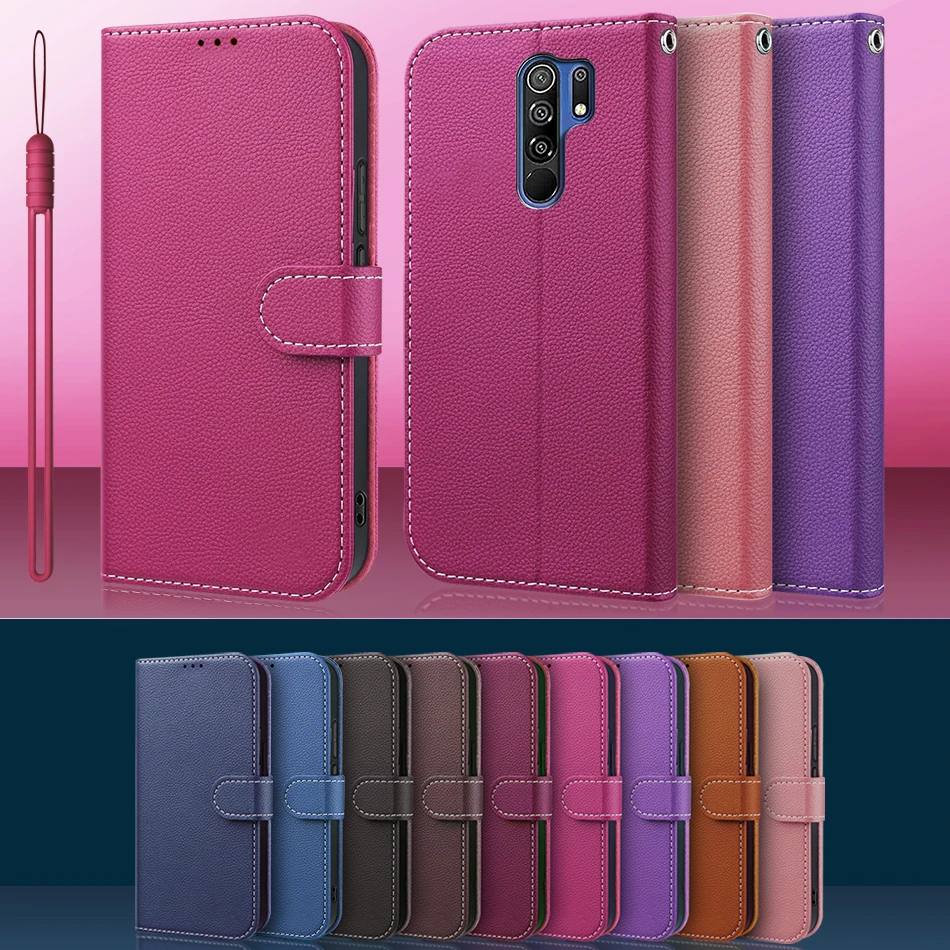 Leather Phone Case For Redmi 9 Card Holder Stand Book Wallet