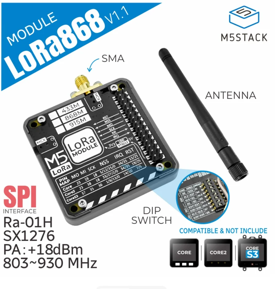 LoRa868 v1.1 Communication Module 803-930MHz SX1276 Chip SMA Antenna ...