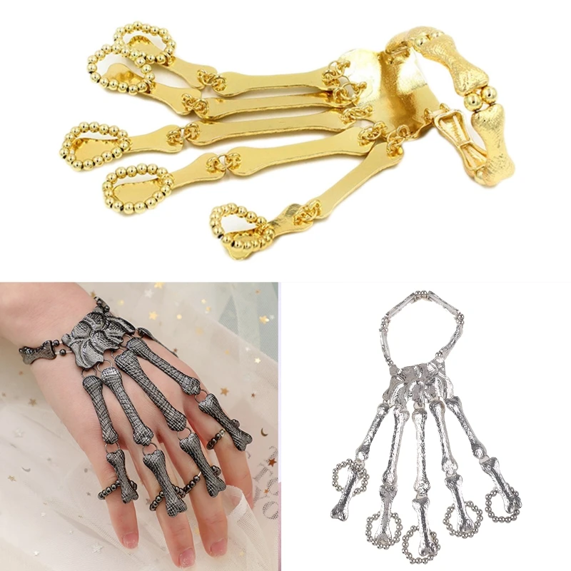 

L5YA Exaggerate Metal Skeleton Bracelet Halloween Accessories Claw Ornaments