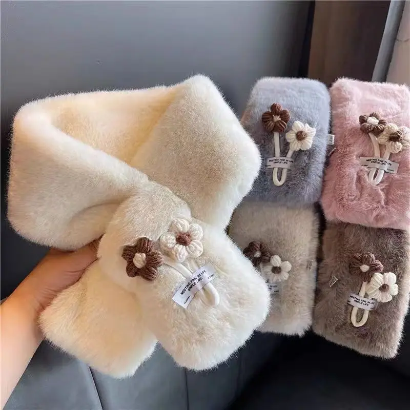 

Faux Fur Scarf Women Scarves Ring Cross Plush Snood Fur Collar Cute Girl Scarfs for Ladies Keep Warm Neckscarf