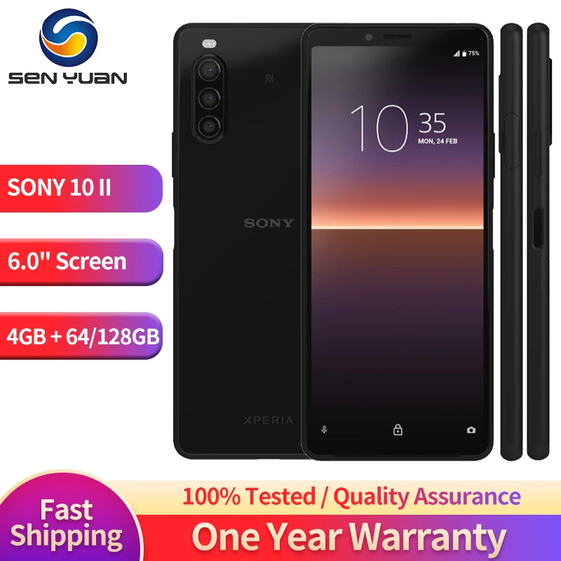 Original Sony Xperia 10 II XQ-AU51 XQ-AU52 4G Cell Phone 6.0'' Screen 4GB  RAM 64GB/128GB ROM NFC GPS OctaCore Android SmartPhone
