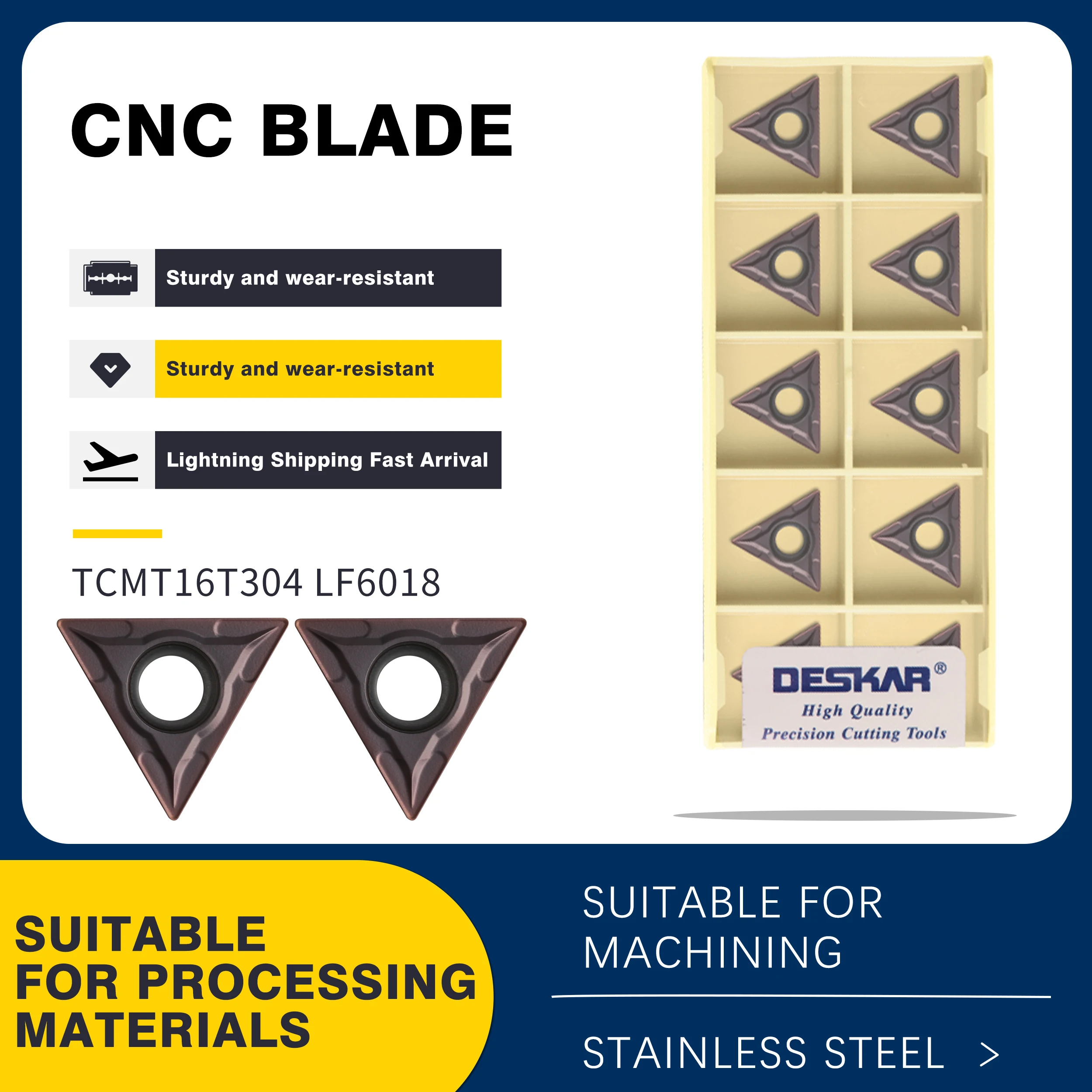 10pcs TCMT16T304 LF6018 External Turning Tool Blade TCMT16T308 LF6018