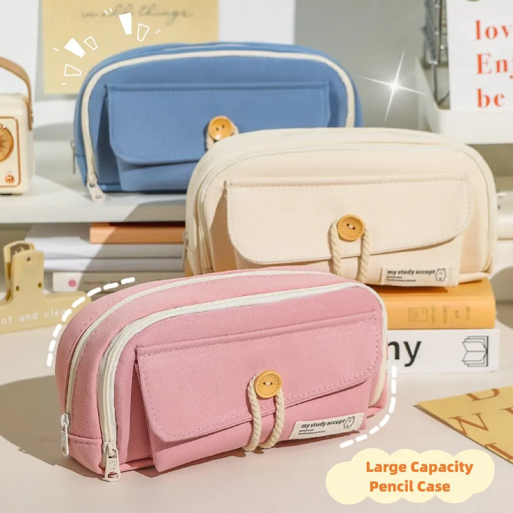 

Large Capacity Pencil Case Portable Canvas Pen Box Organizer Kids Stationery Bag Korean Pencilcases Pouch for School Supplies