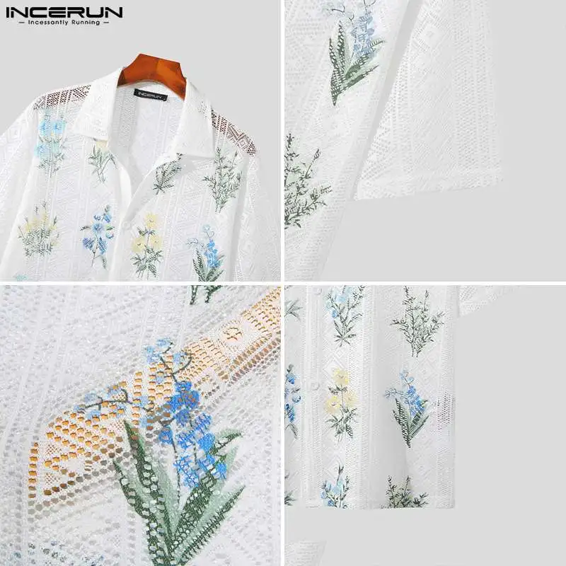 INCERUN Tops 2023 American Style Men's Fashion Tracery Printing Pattern Blouse Casual Streetwear Male Short Sleeved Shirts S-5XL
