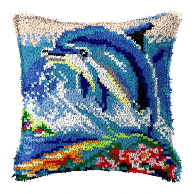 Rose Latch Hook Kit | DIY Crochet Pillow Craft Kit With Pre-Printed Canvas 43x43cm