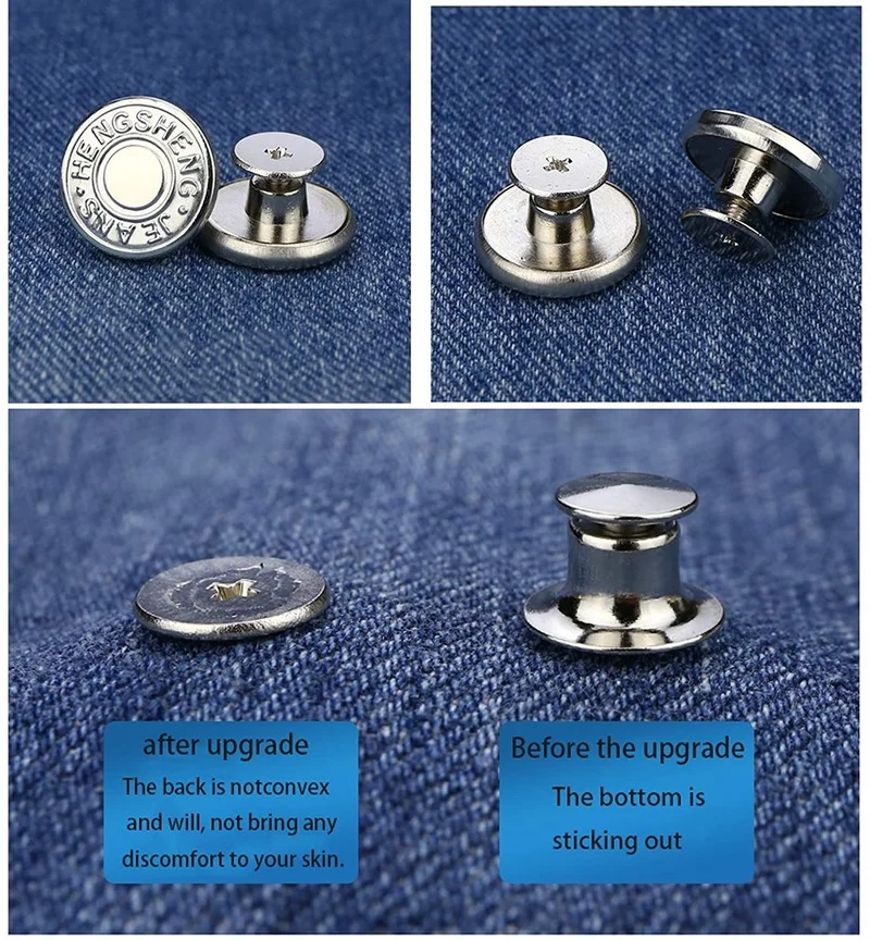 6pcs Combination Set: Instant No Sew Metal Button For Jeans With