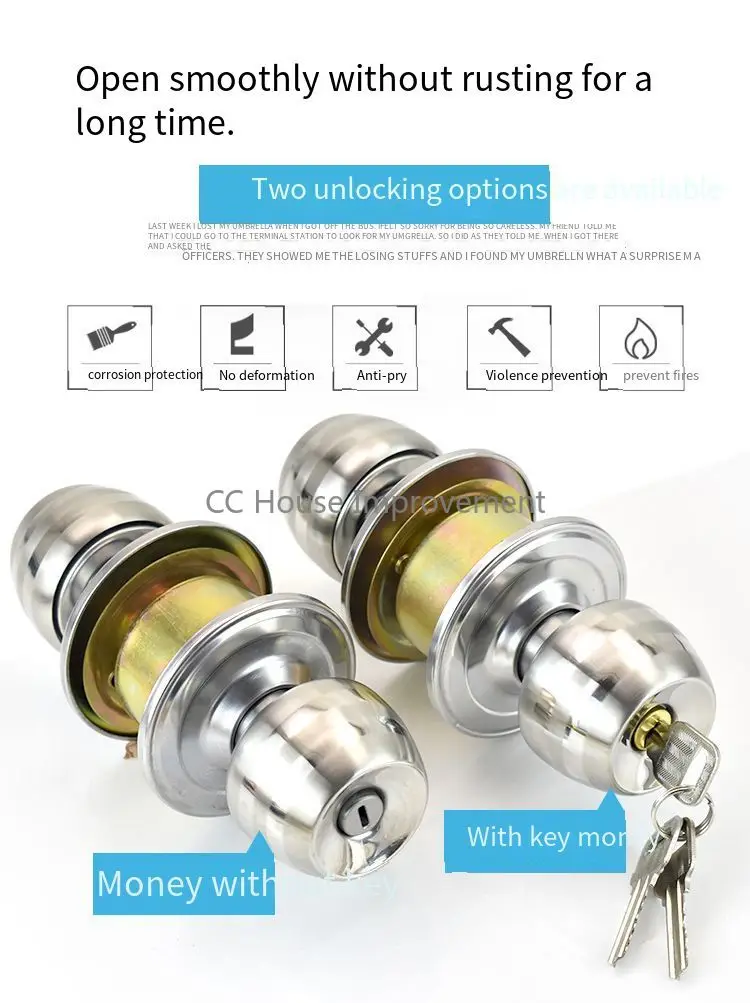 Round Door Handle Door Knobs Lock Stainless Steel Entrance Passage Lock with Key for Bedroom Living Room Bathroom door handles