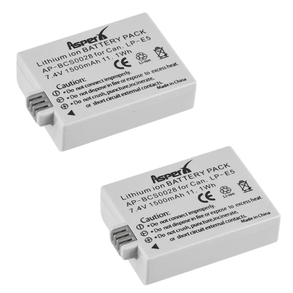 Asperx 1500Mah Lpe5 Lp-E5 Batteria Per Canon Eos Rebel Xs Rebel T1I Rebel Xsi 1000D 500D 450D Kiss X3 Kiss X2 Kiss F