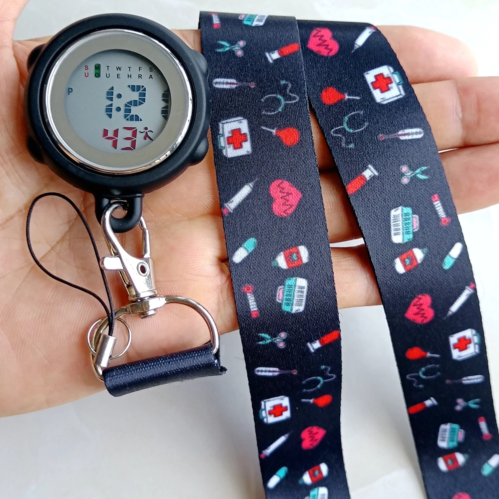 Unisex Women Mens Nurse Doctor Hospital Medicine Care Cartoon Lovely Lanyards Rope Keychains Digital Pocket Watches Hang Clock pocket watch,medical accessories