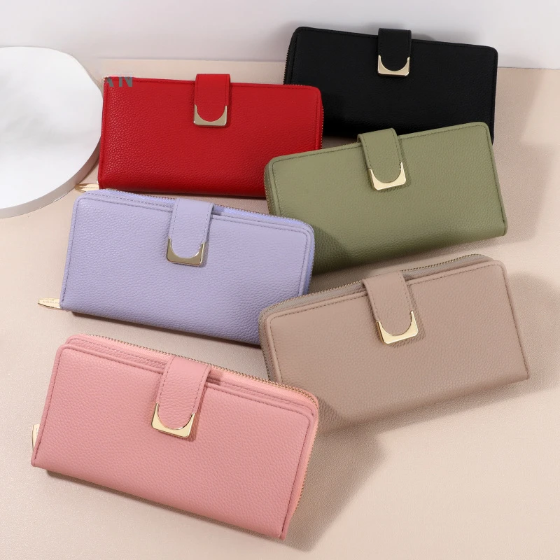 Elegant Women's Wallet in Solid Color with Embossed Lychee Pattern and Multi-card Slots Wallets for Women